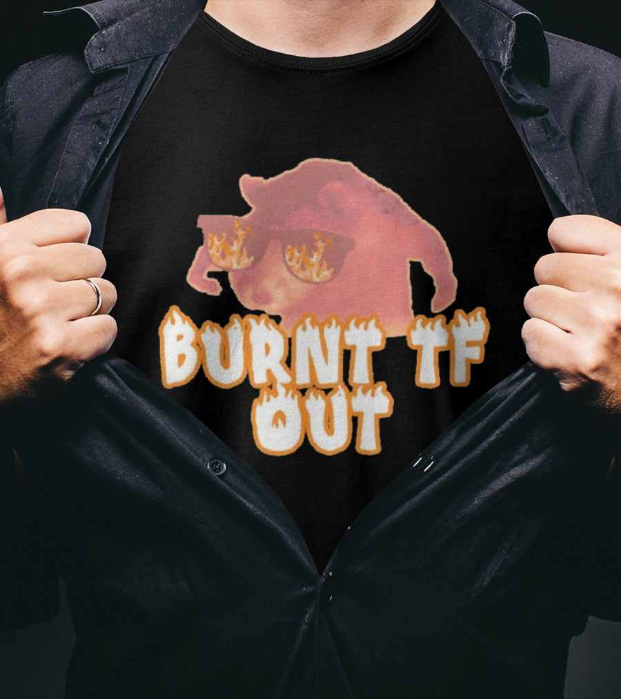 Burnt TF Out Flaming Sunglasses Meme Cat T-Shirt