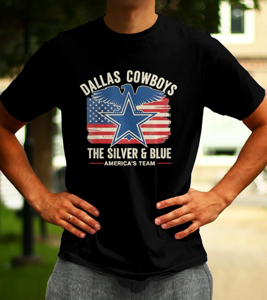 Dallas Cowboys Silver And Blue Star Eagle Flag America's Team T-Shirt