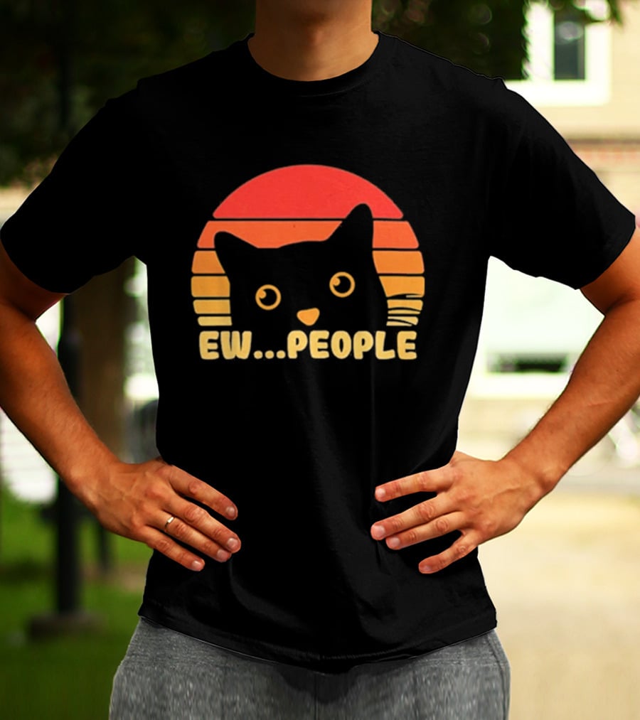 Ew People Judgmental Cat Face Stripes T-Shirt
