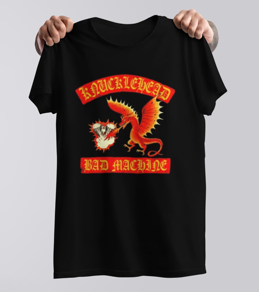 Knucklehead Bad Machine Dragon Motorcycle Engine Fire Breathing T-Shirt