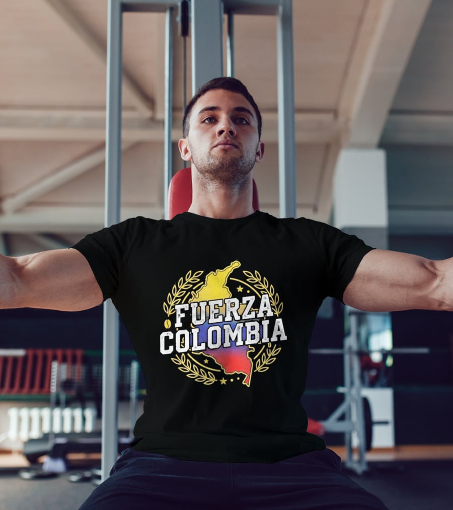 Fuerza Colombia Map Yellow Blue Red Laurel And Stars T-Shirt
