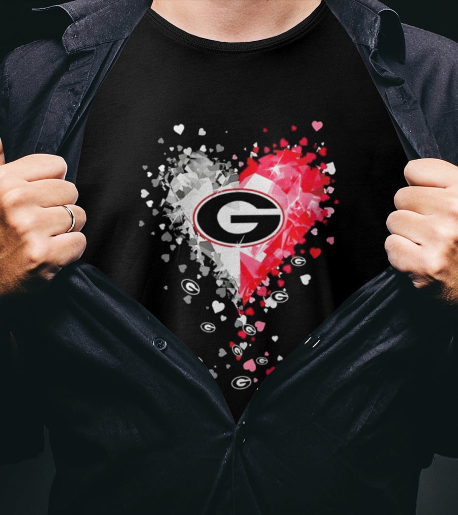 Georgia Bulldogs Heart Shaped Red And White Gemstone T-Shirt