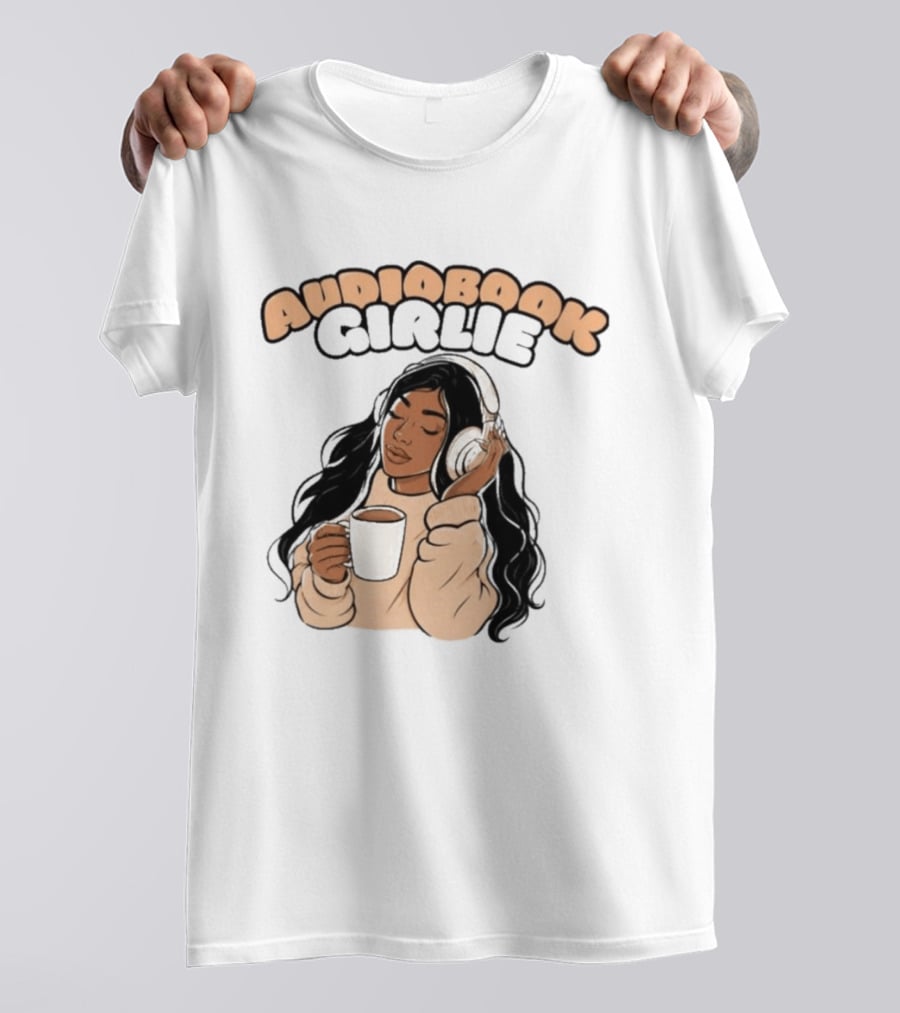 Audiobook Girlie Cozy Listening With Coffee And Headphones T-Shirt