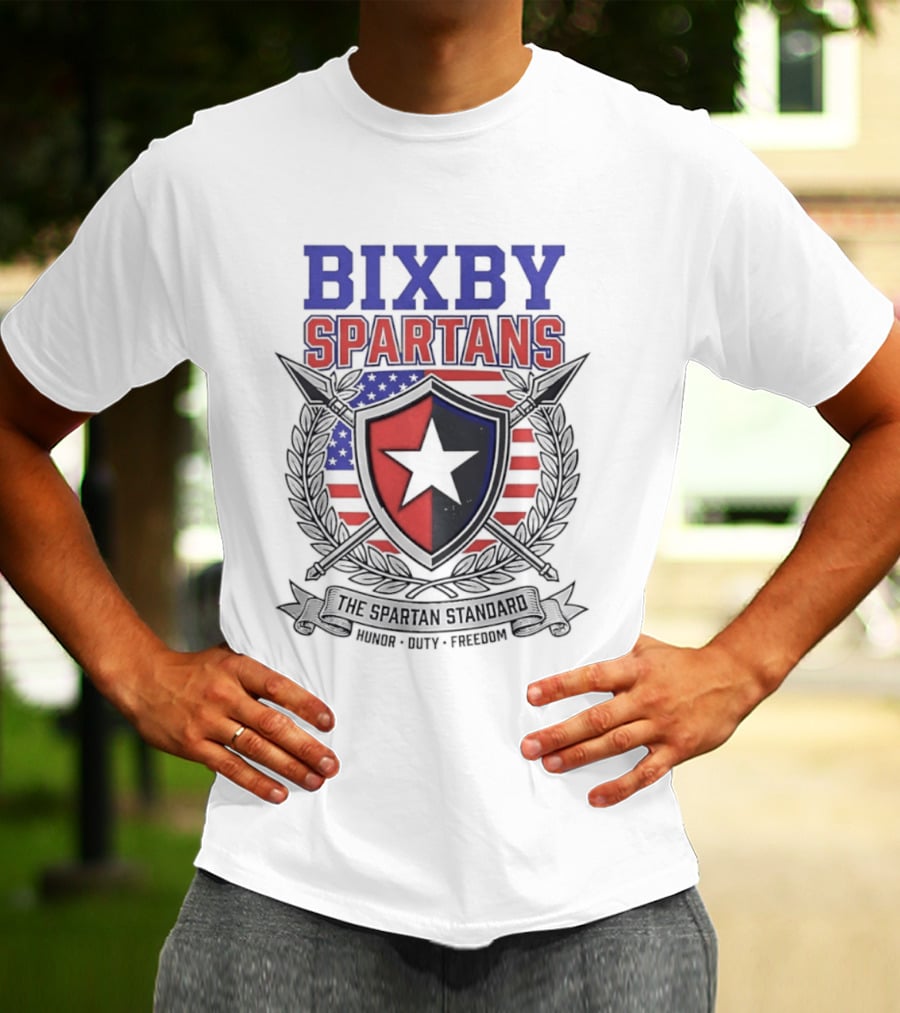 Bixby Spartans Honor Duty Freedom American Flag Shield T-Shirt