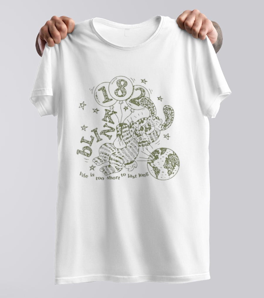Blink 182 Life Is Too Short To Last Long Cartoon Rabbit And 182 Balloon With Stars T-Shirt