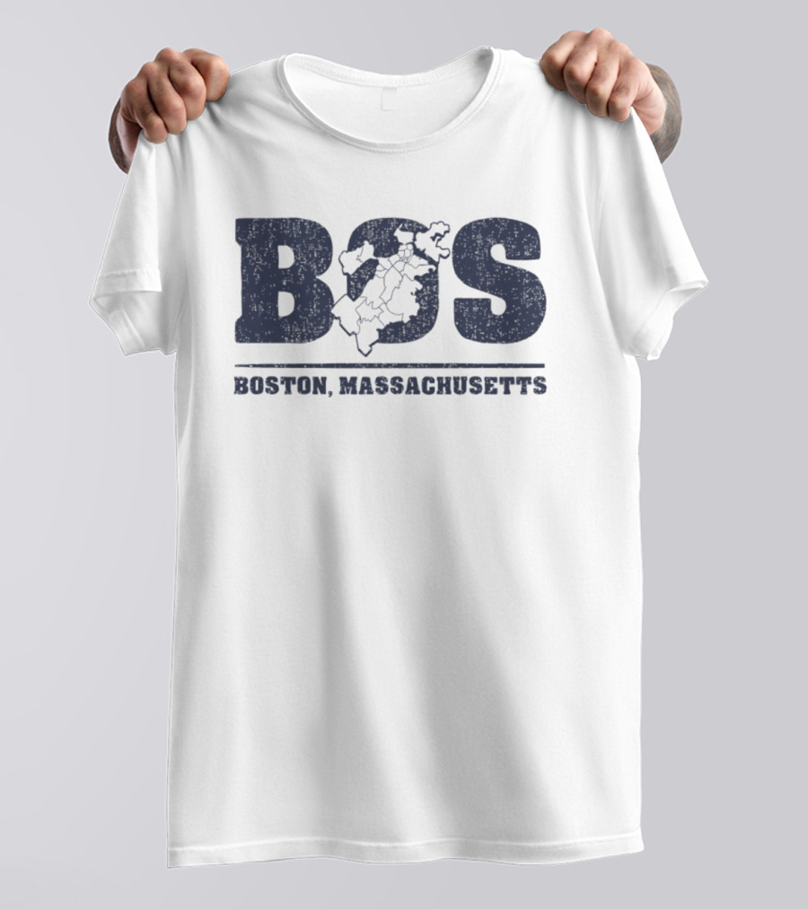 BOS Boston Massachusetts Neighborhoods Map T-Shirt