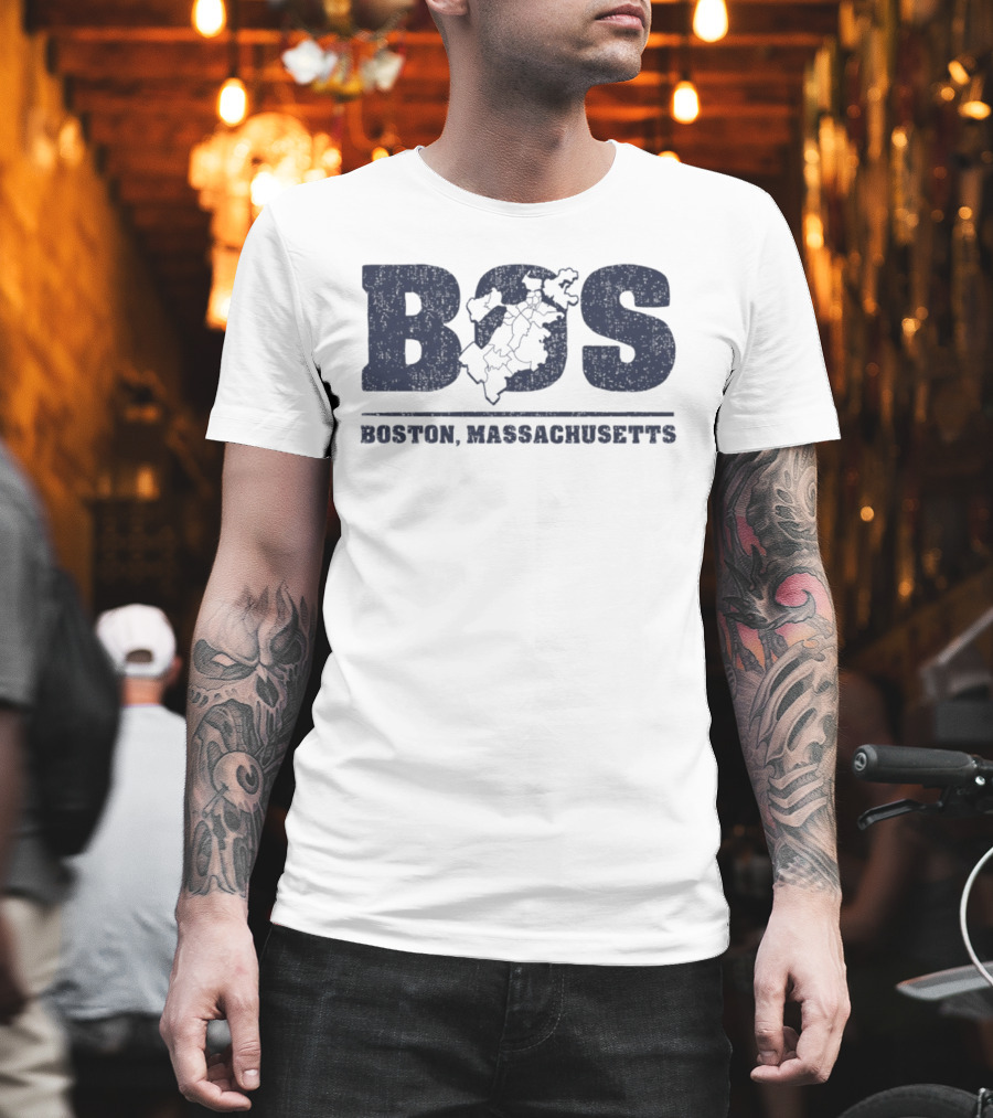 BOS Boston Massachusetts Neighborhoods Map T-Shirt
