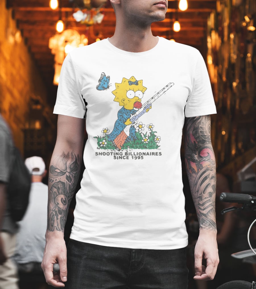 Maggie Simpson Shooting Billionaires Butterfly And Flowers Since 1995 T-Shirt