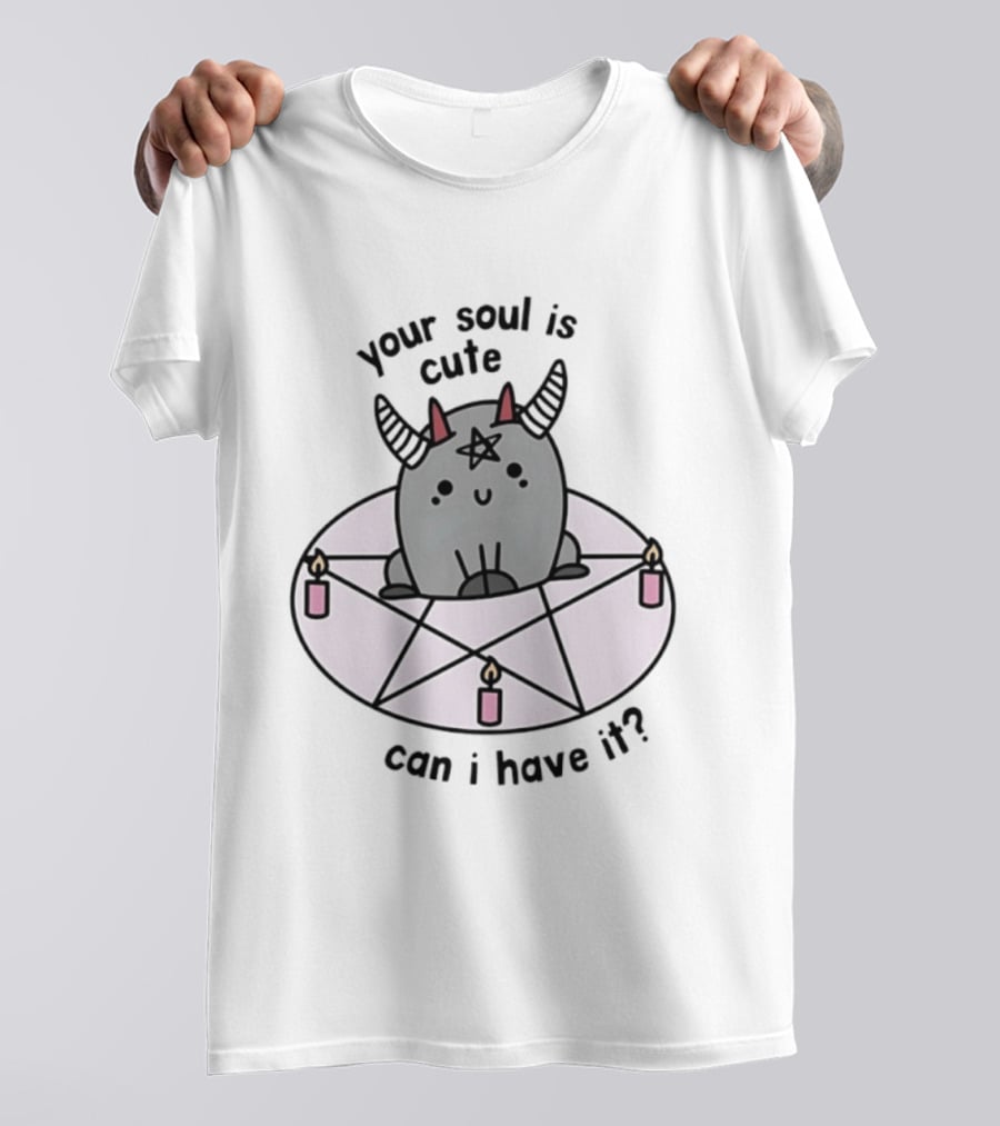 Your Soul Is Cute Can I Have It Pentagram Candles Kawaii Demon T-Shirt