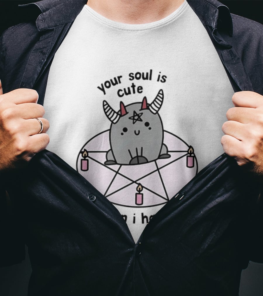 Your Soul Is Cute Can I Have It Pentagram Candles Kawaii Demon T-Shirt