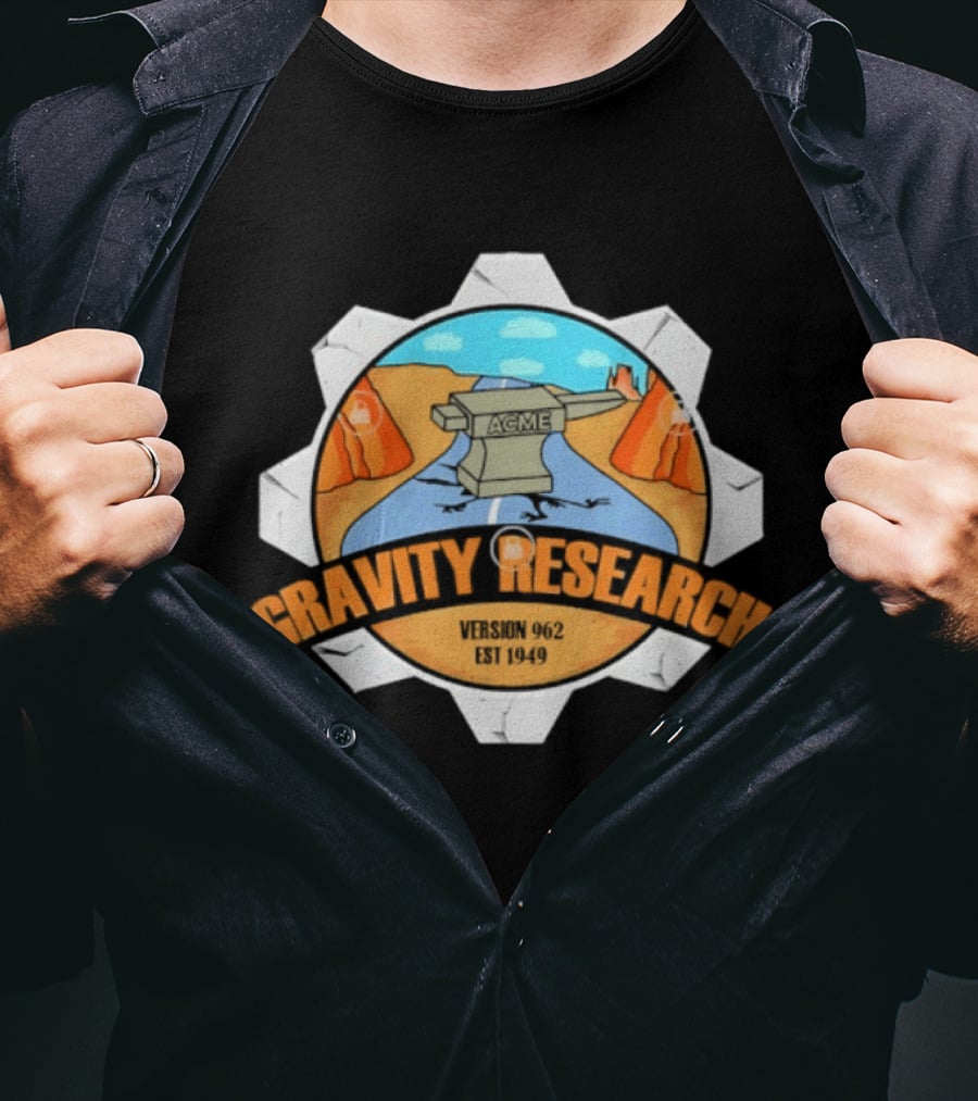 Acme Gravity Research Version 962 Est 1949 Cartoon Desert Road Scene T-Shirt