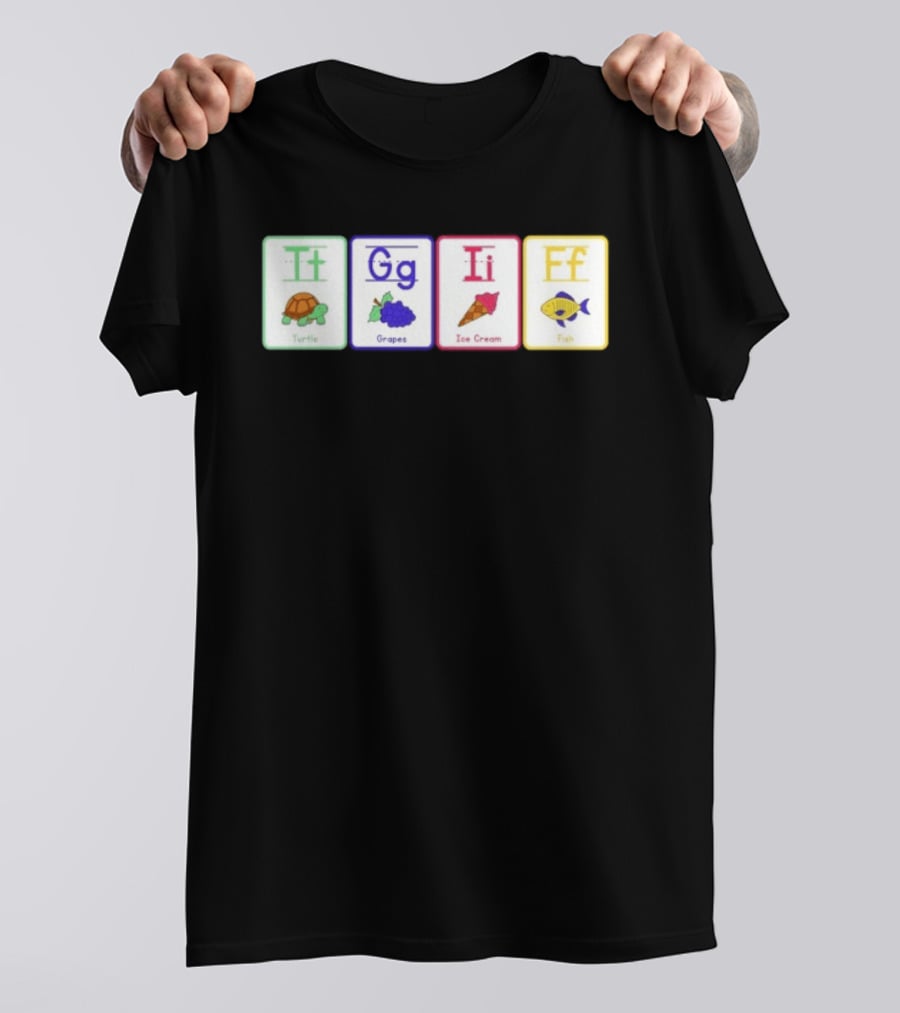 Alphabet Flashcards G I F Turtle Grapes Ice Cream Fish T-Shirt