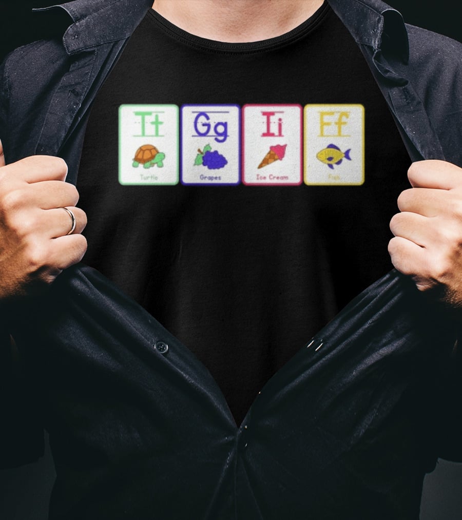Alphabet Flashcards G I F Turtle Grapes Ice Cream Fish T-Shirt