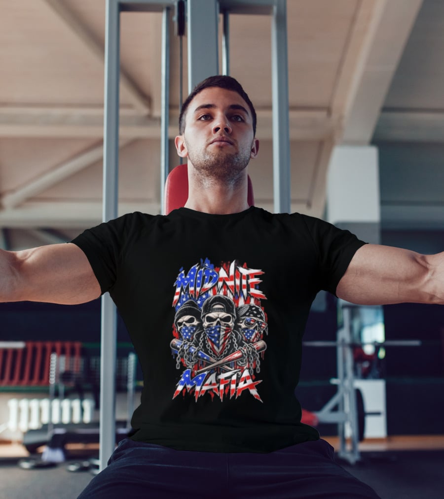 Midnite Mafia Skulls American Flag Bandanas Baseball Bats Chains T-Shirt