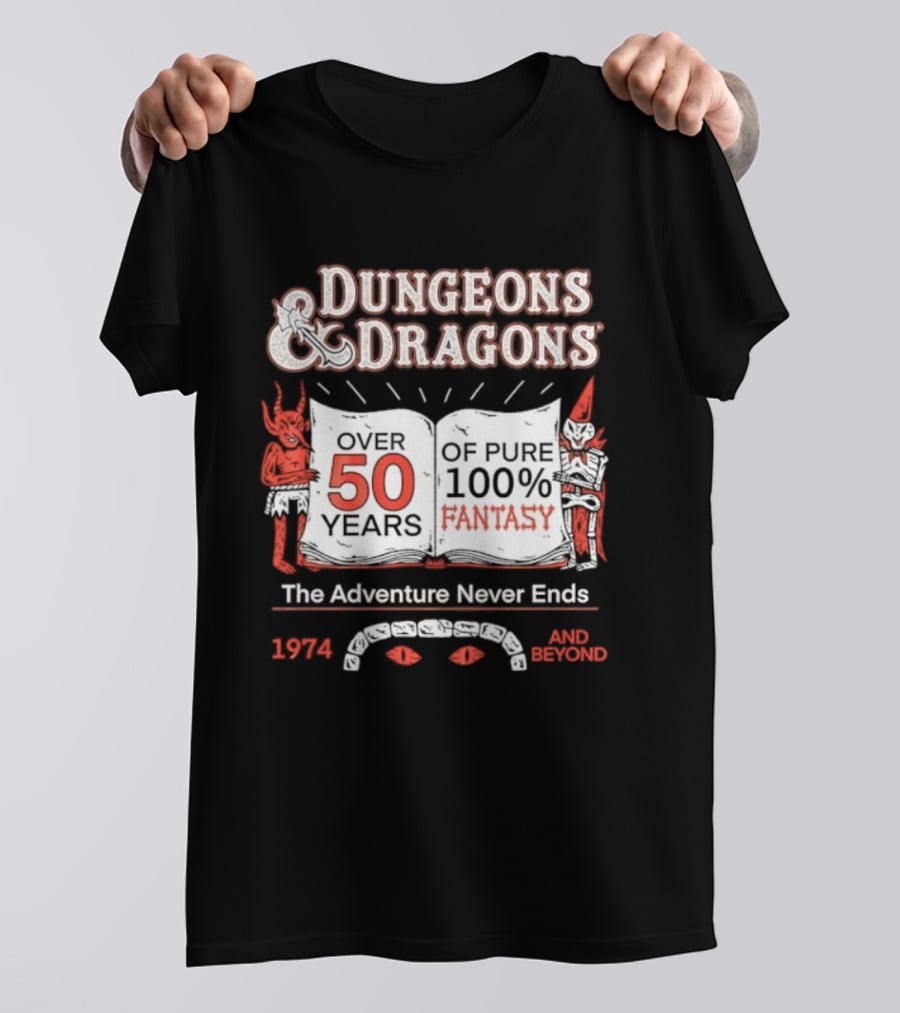 Dungeons And Dragons 50 Years Pure 100 Fantasy 1974 The Adventure Never Ends T-Shirt