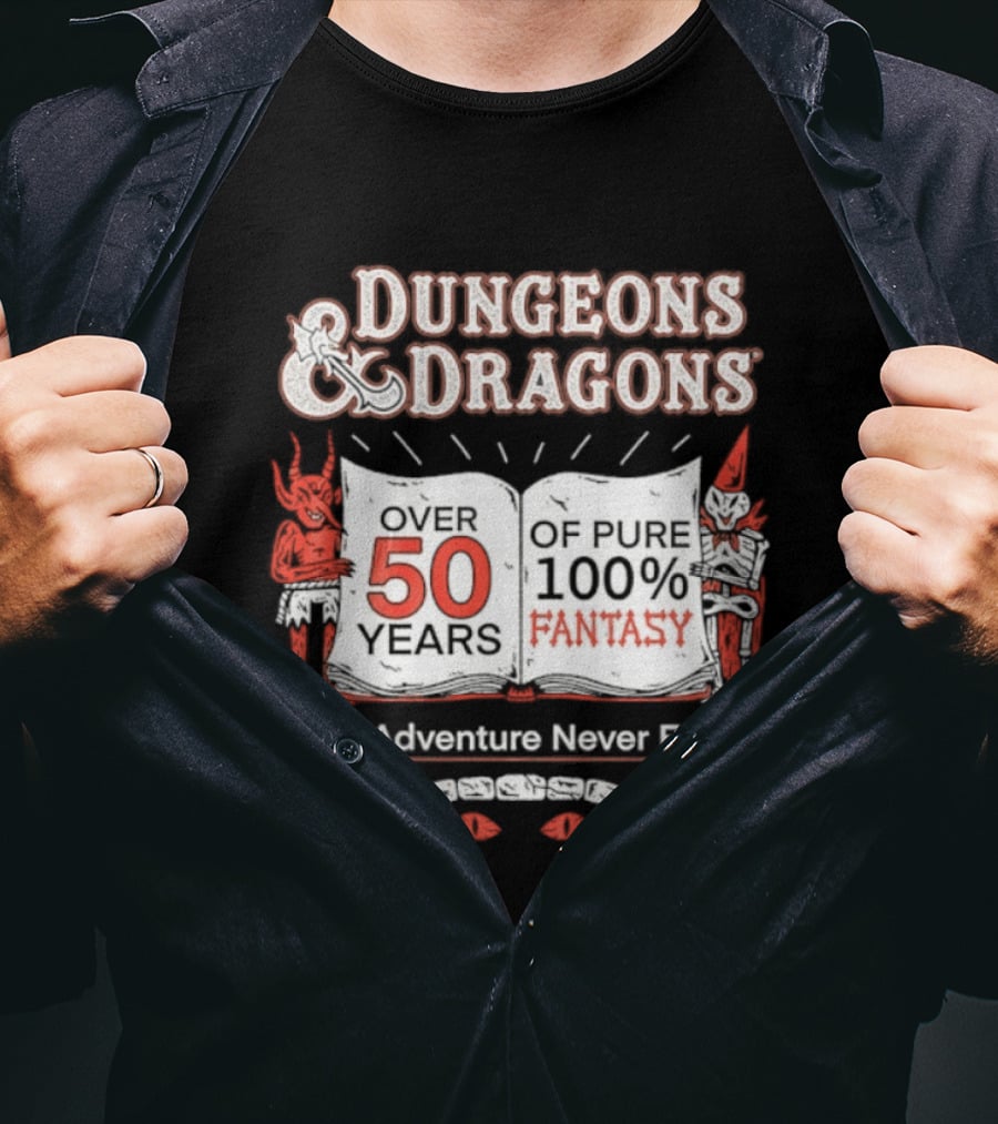 Dungeons And Dragons 50 Years Pure 100 Fantasy 1974 The Adventure Never Ends T-Shirt