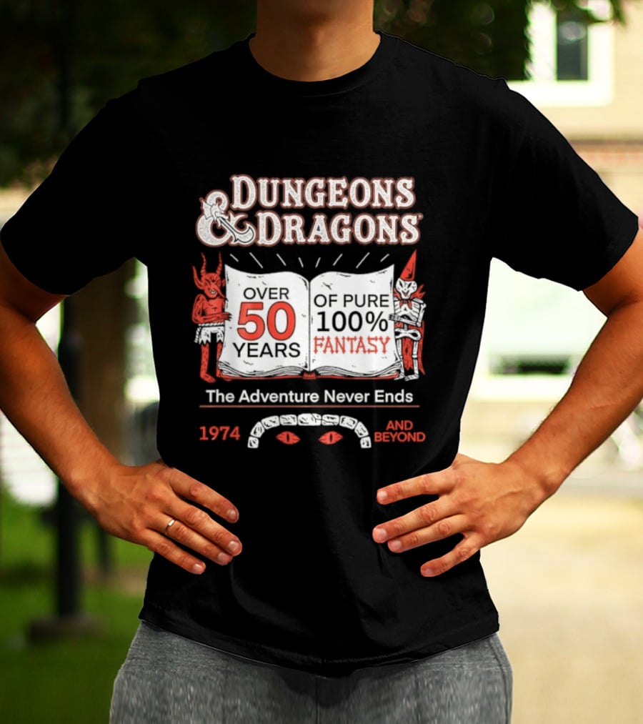Dungeons And Dragons 50 Years Pure 100 Fantasy 1974 The Adventure Never Ends T-Shirt