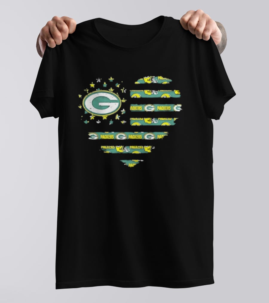 Green Bay Packers 2026 Season American Flag Heart Packers Gamers NFL Football Fans T-Shirt