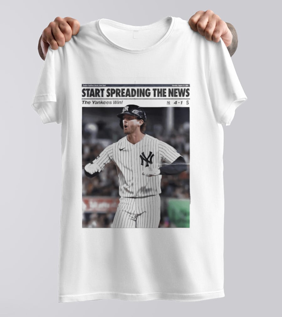 Anthony Volpe New York Yankees Start Spreading The News Pinstripe Jersey Celebration T-Shirt