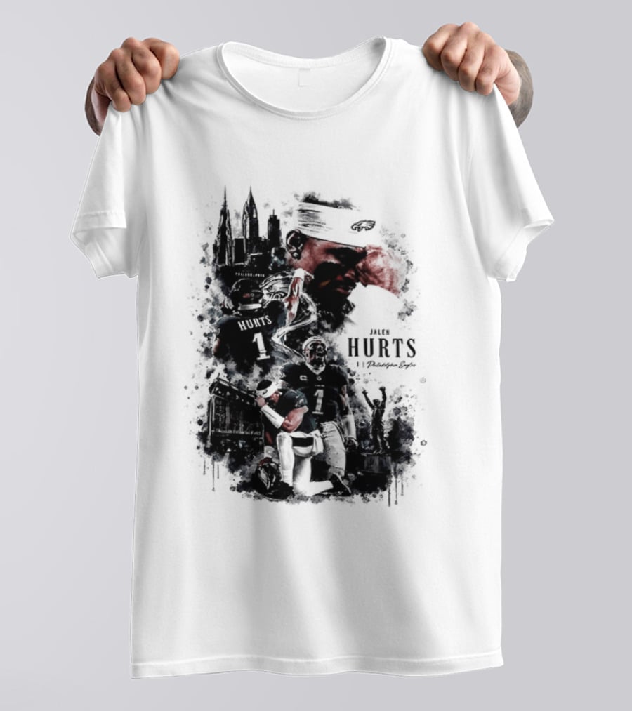 Jalen Hurts 1 Philadelphia Eagles 2026 Two Sided Football T-Shirt
