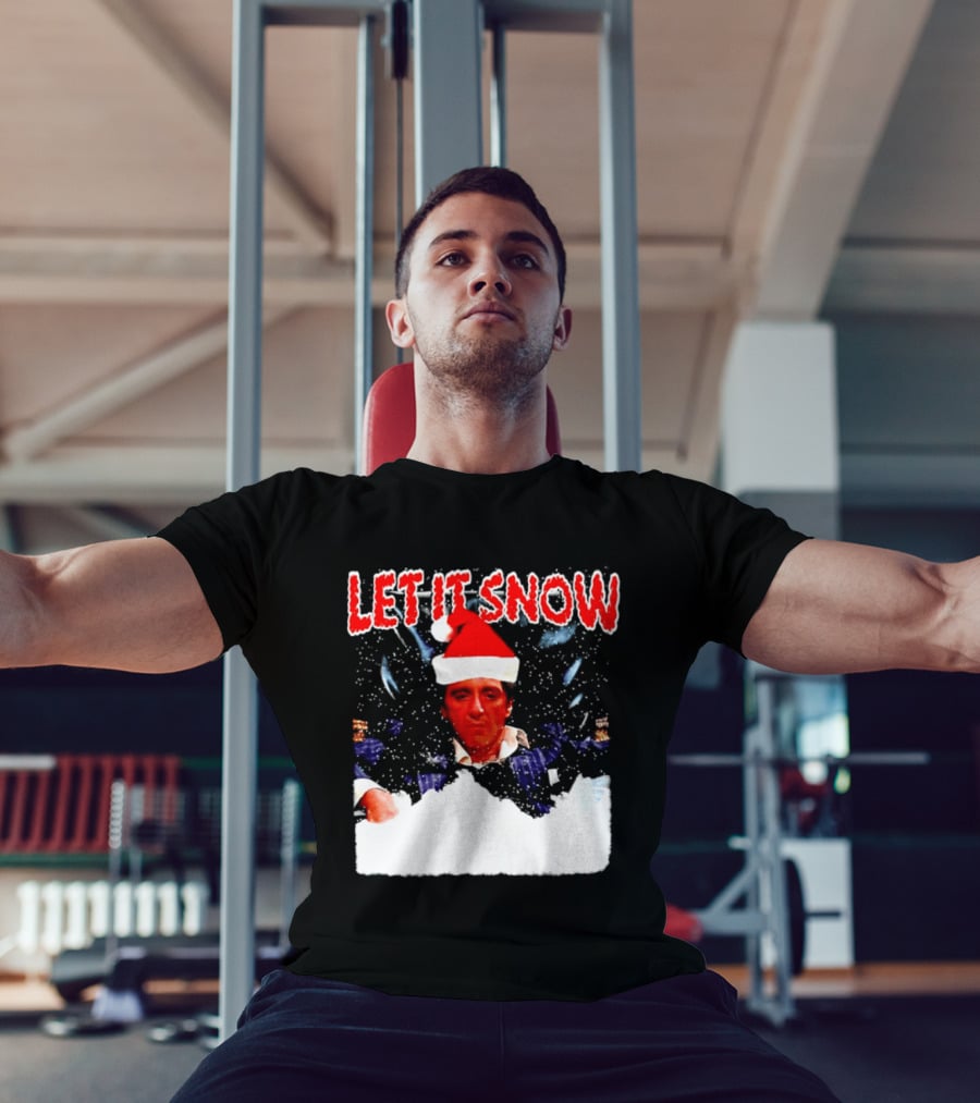 Let It Snow Al Pacino Scarface Tony Montana Snowflakes Santa Hat T-Shirt