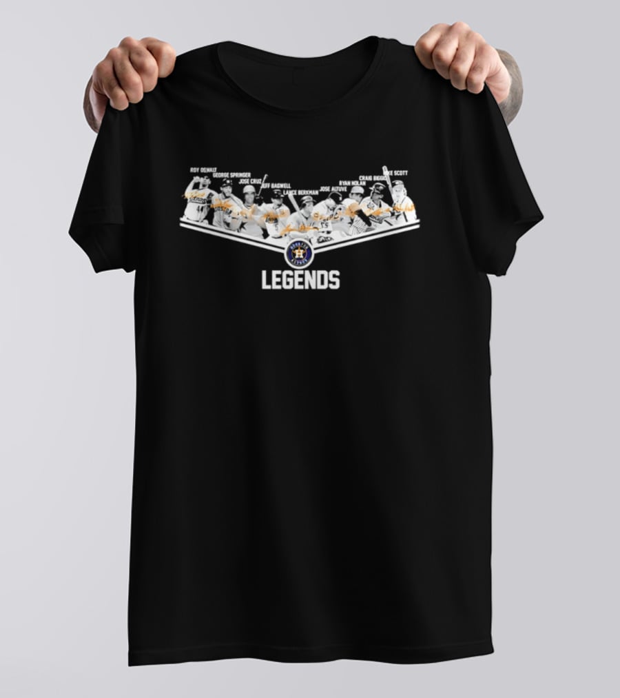 Houston Astros Legends Roy Oswalt George Springer Jose Cruz Jeff Bagwell Lance Berkman Jose Altuve Nolan Ryan Craig Biggio Mike Scott Signatures T-Shirt