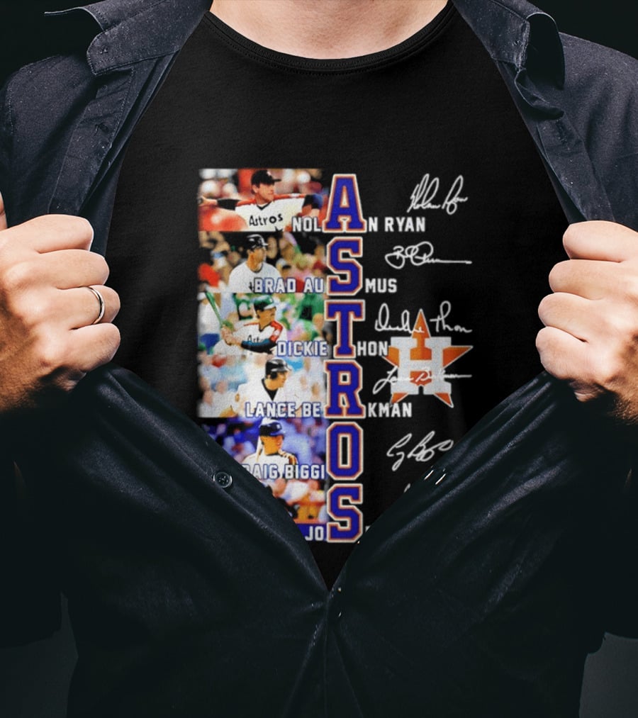 Nolan Ryan Brad Ausmus Dickie Thon Lance Berkman Craig Biggio Jose Cruz Houston Astros Baseball Legends T-Shirt