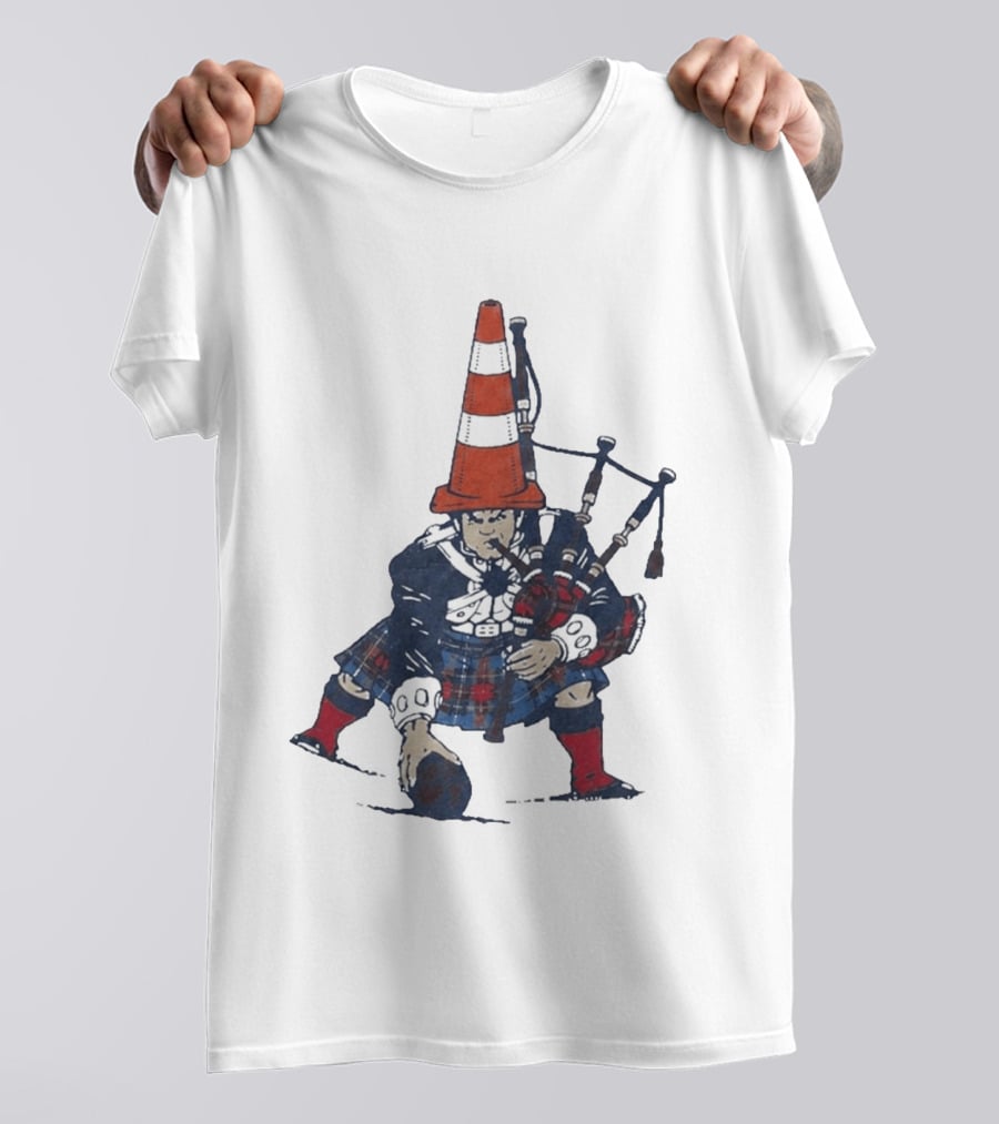Bagpipes Player With Traffic Cone Hat Scottish Kilt Outfit T-Shirt