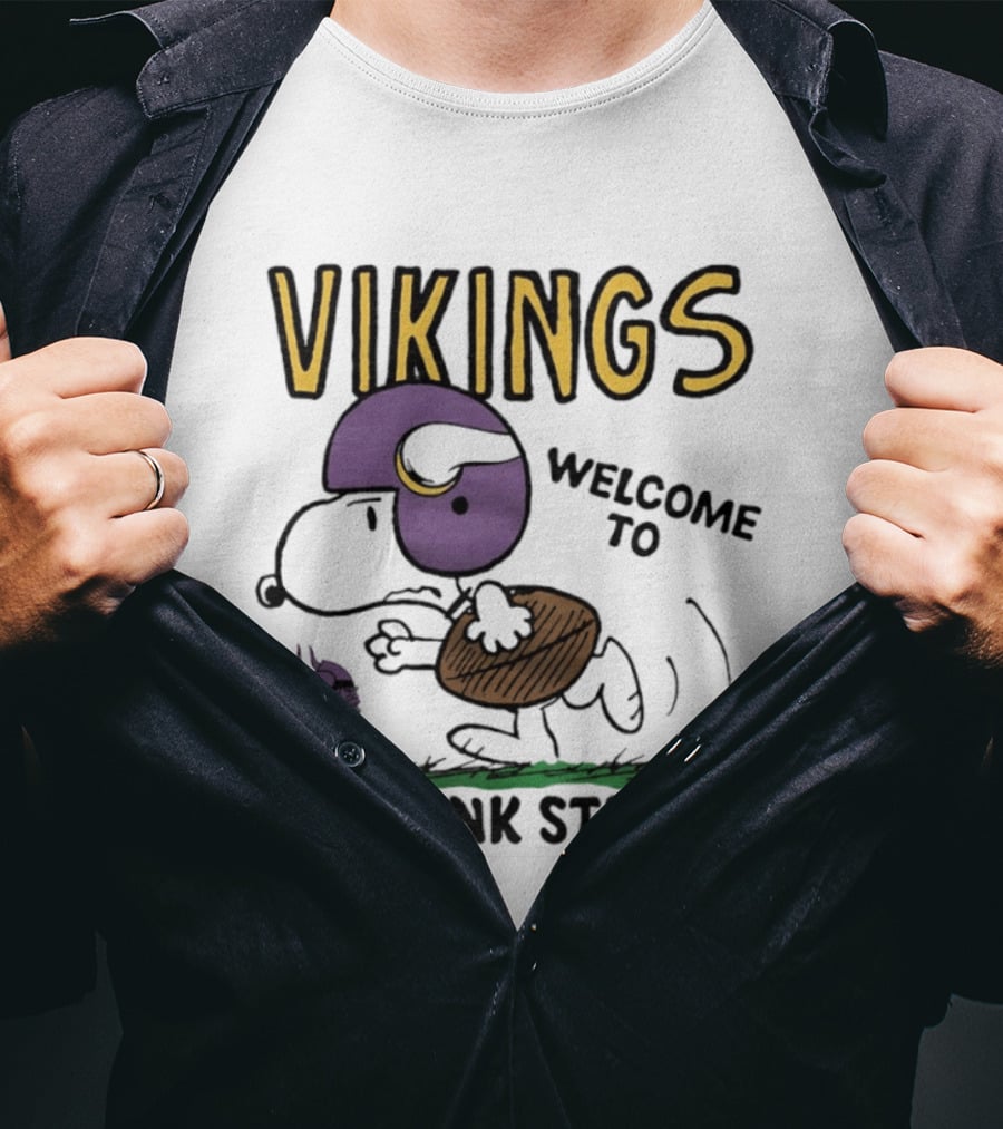 Minnesota Vikings Snoopy Welcome To U.S. Bank Stadium Peanuts Collaboration T-Shirt