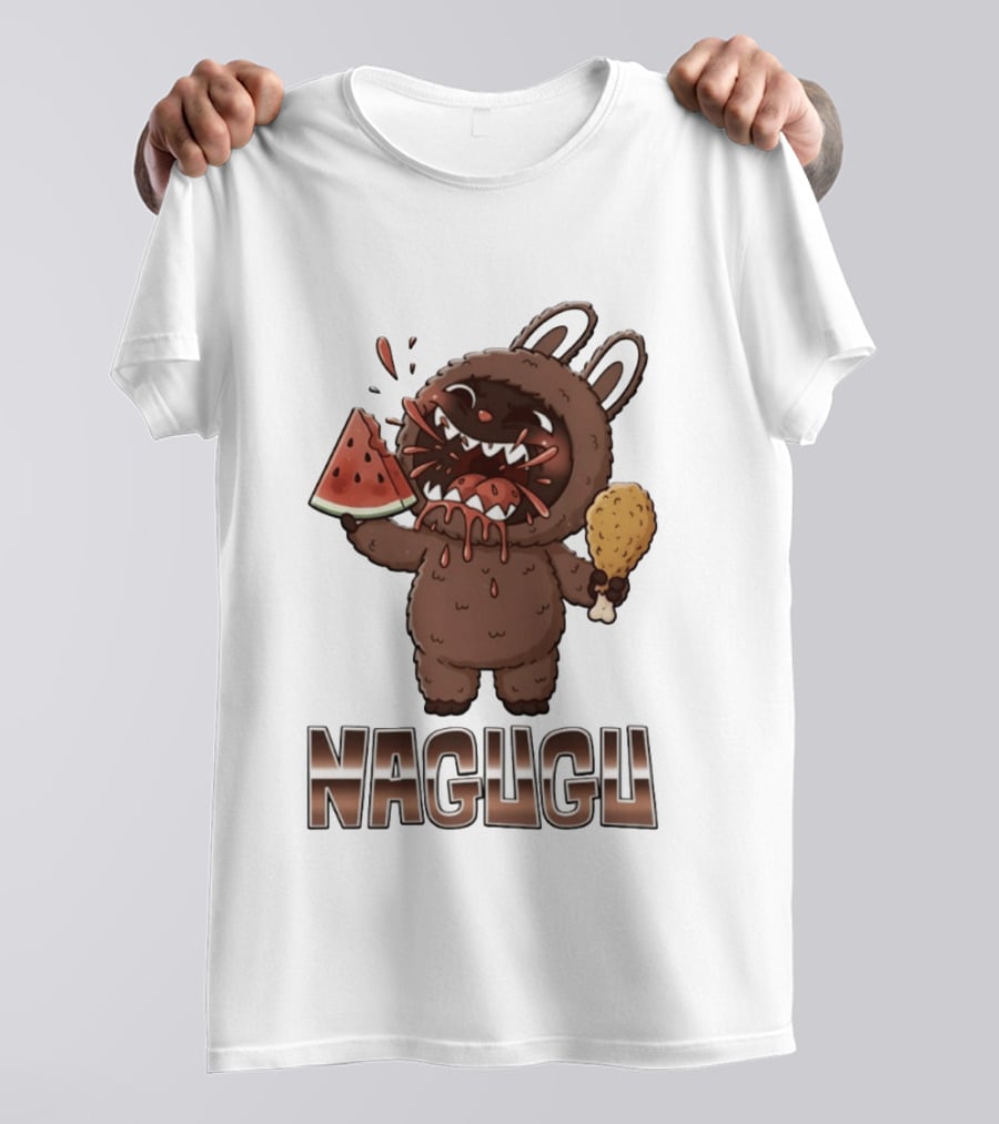 Nagugu Eating Watermelon And Chicken Cartoon T-Shirt