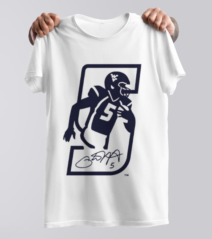 Pat White West Virginia Mountaineers Jersey Number 5 Signature T-Shirt