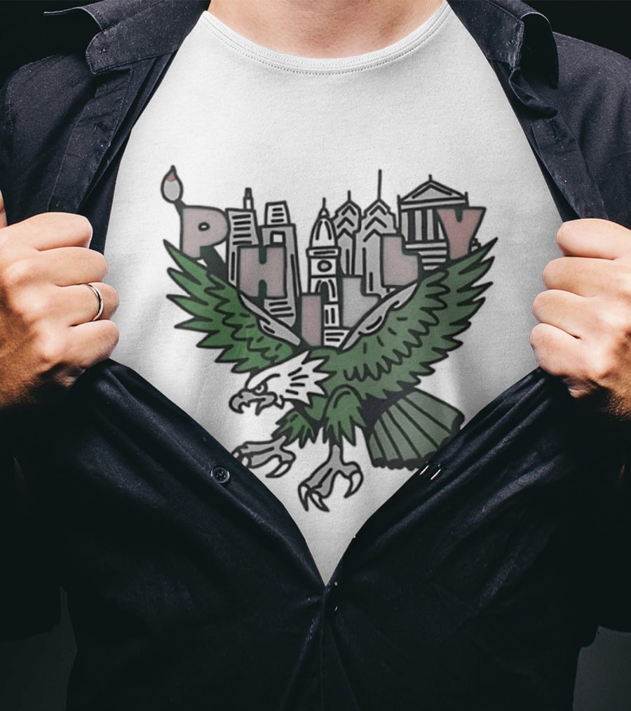 Philly Skyline Green Eagle Wings Cityscape T-Shirt