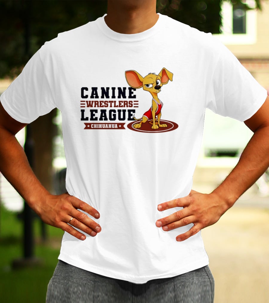 Canine Wrestlers League Chihuahua Wrestler Cartoon T-Shirt
