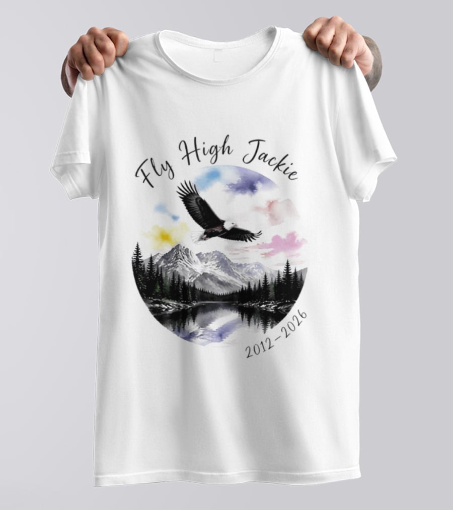 Fly High Jackie 2012 2026 Eagle Mountain Lake Memorial With Soaring Eagle And Scenic Sunset T-Shirt