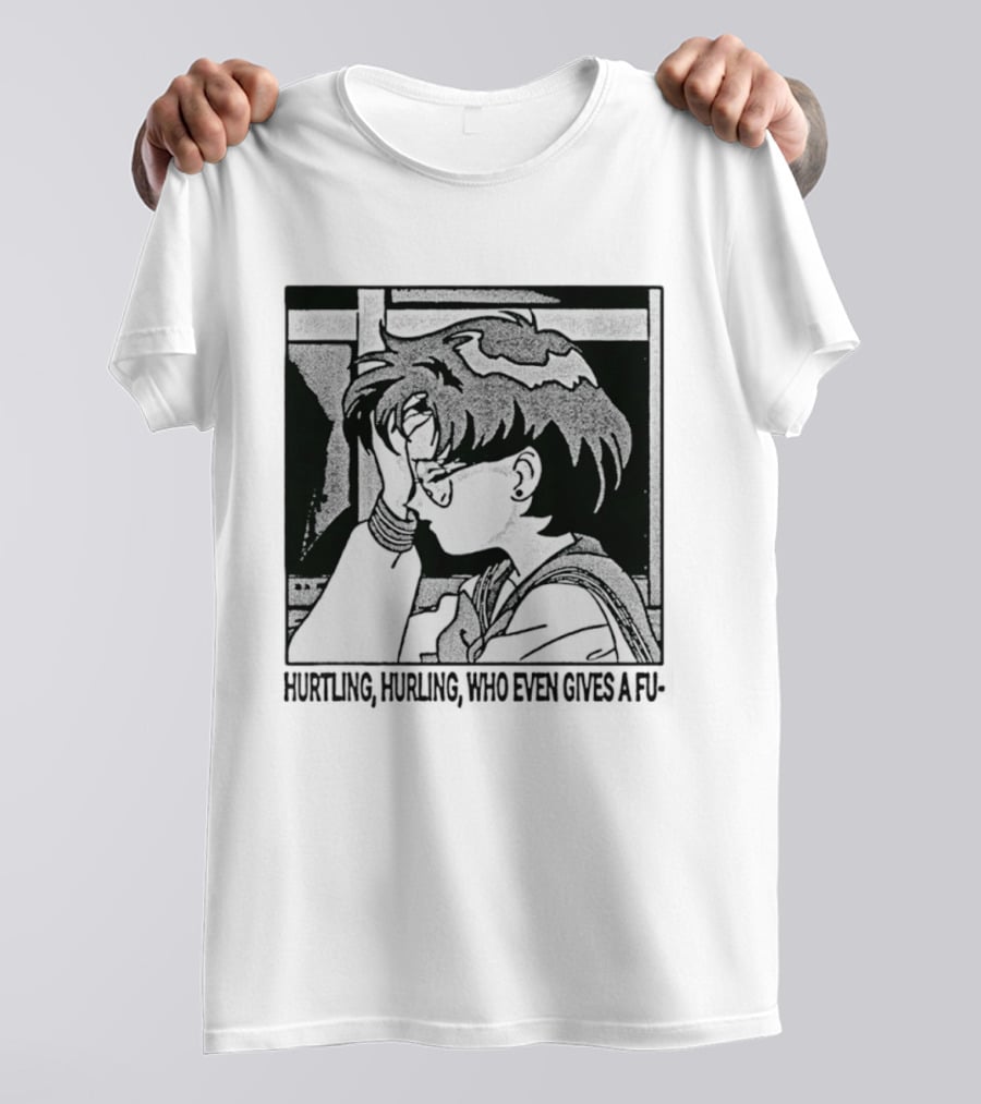 Hurtling Hurling Who Even Gives A Fu 90s Anime Style Frustrated Cartoon T-Shirt