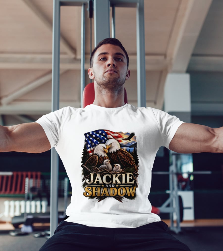 Jackie And Shadow Bald Eagles With American Flag T-Shirt
