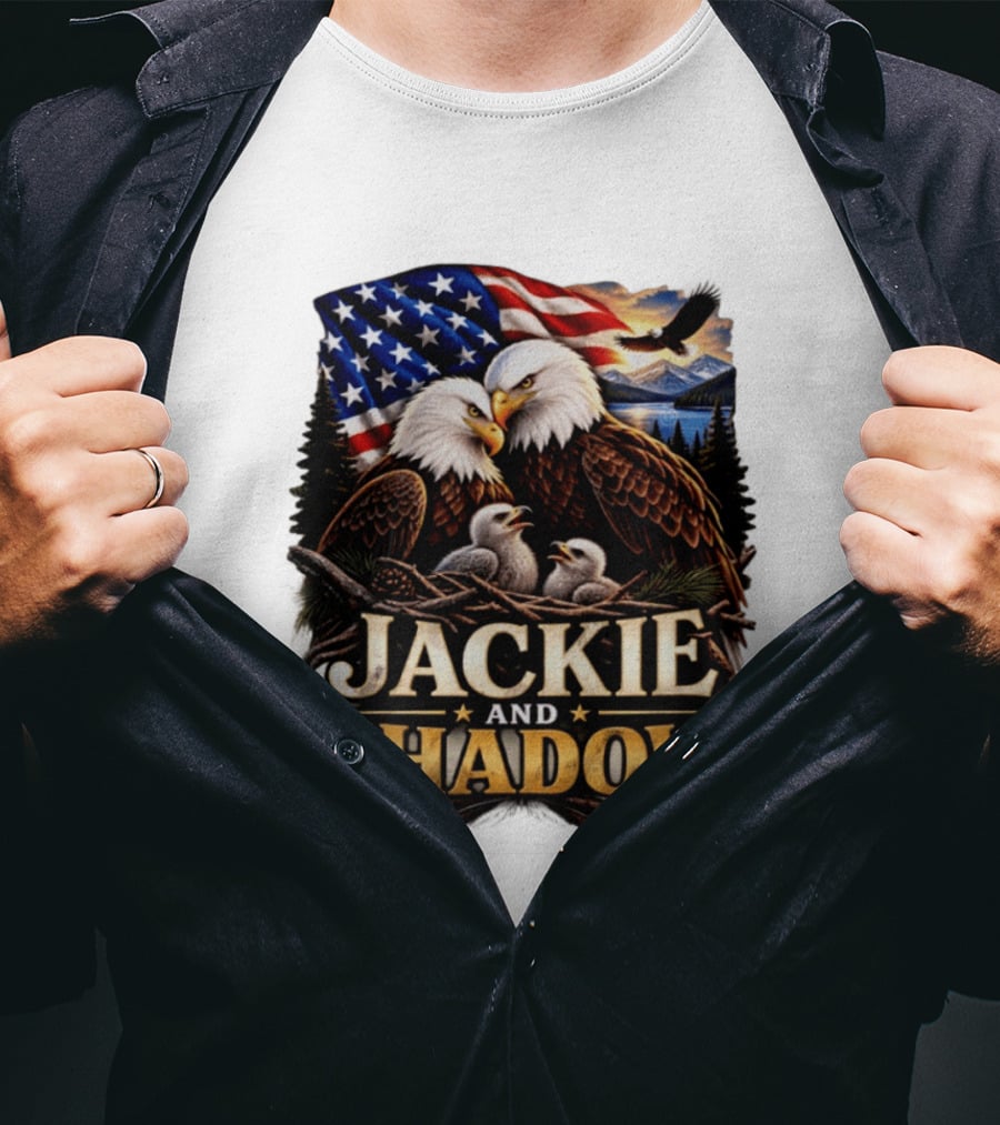 Jackie And Shadow Bald Eagles With American Flag T-Shirt
