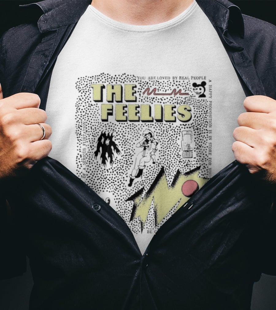 The Feelies Yellow Red Lightning Bolt Circle Band Merch T-Shirt