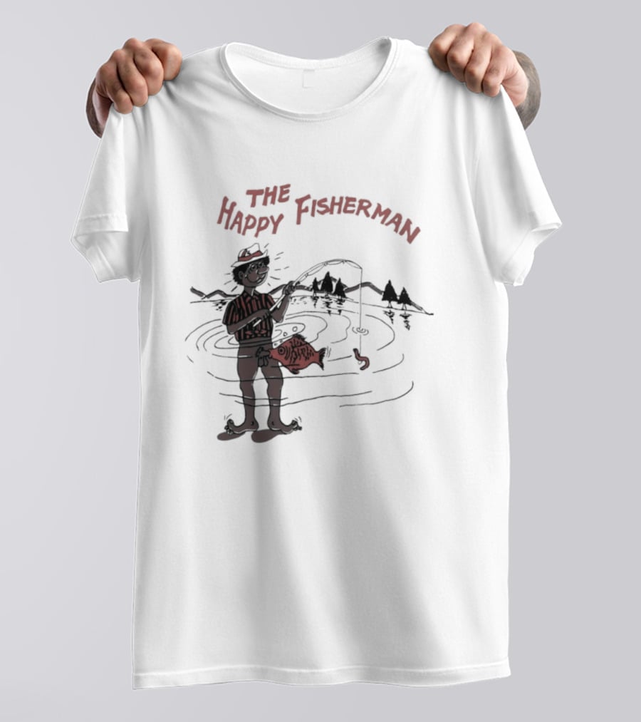 The Happy Fisherman Catching Fish In Scenic Lake Humor T-Shirt
