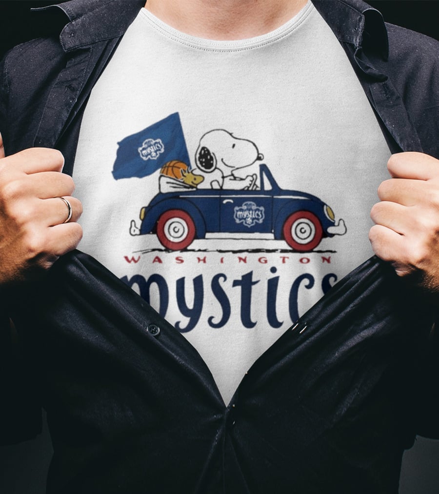 Washington Mystics Snoopy And Woodstock Driving With Basketball T-Shirt