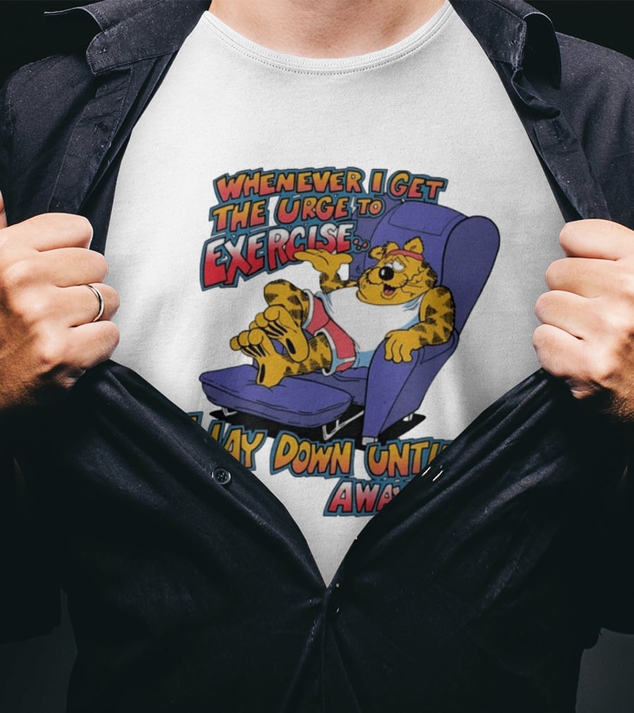 Whenever I Get The Urge To Exercise Cartoon Cat Lounging Until It Goes Away T-Shirt