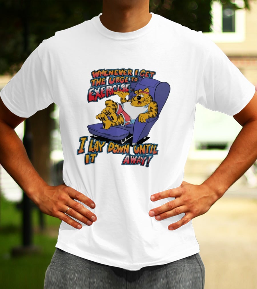 Whenever I Get The Urge To Exercise Cartoon Cat Lounging Until It Goes Away T-Shirt