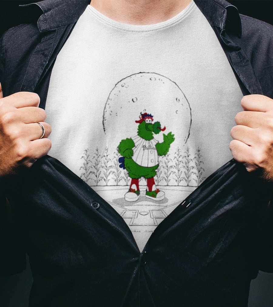 Philadelphia Phillies Phanatic MLB 2026 Season Field Of Dreams Moonlit Scene T-Shirt