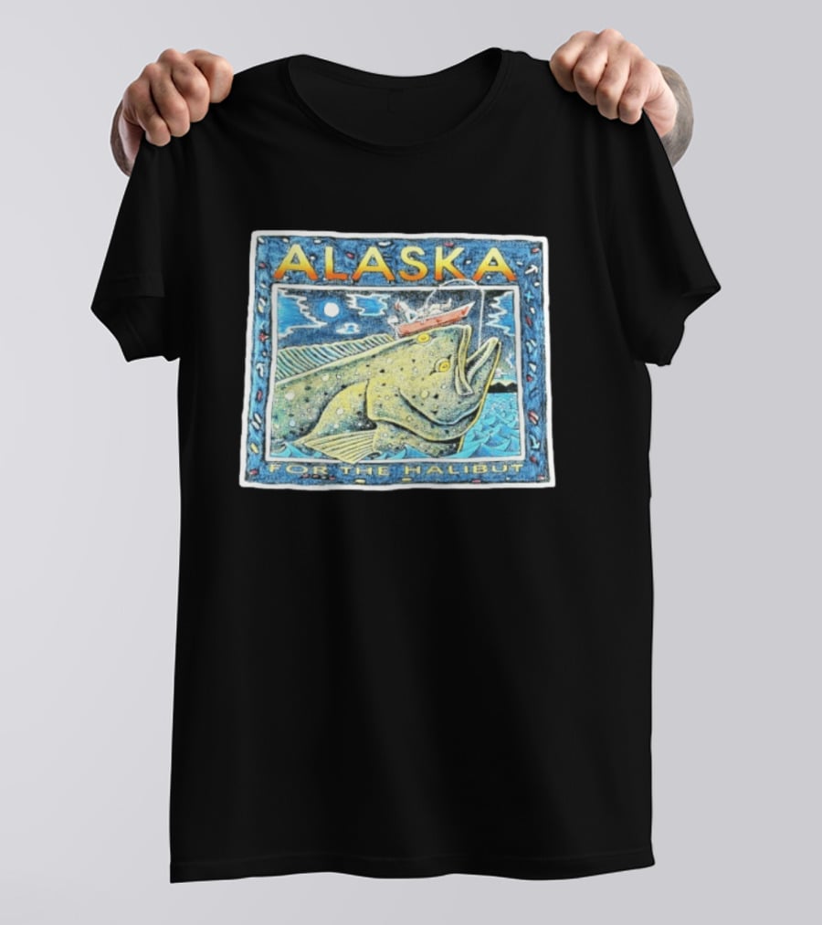 Alaska For The Halibut Fishing Adventure Under Moonlit Sky T-Shirt