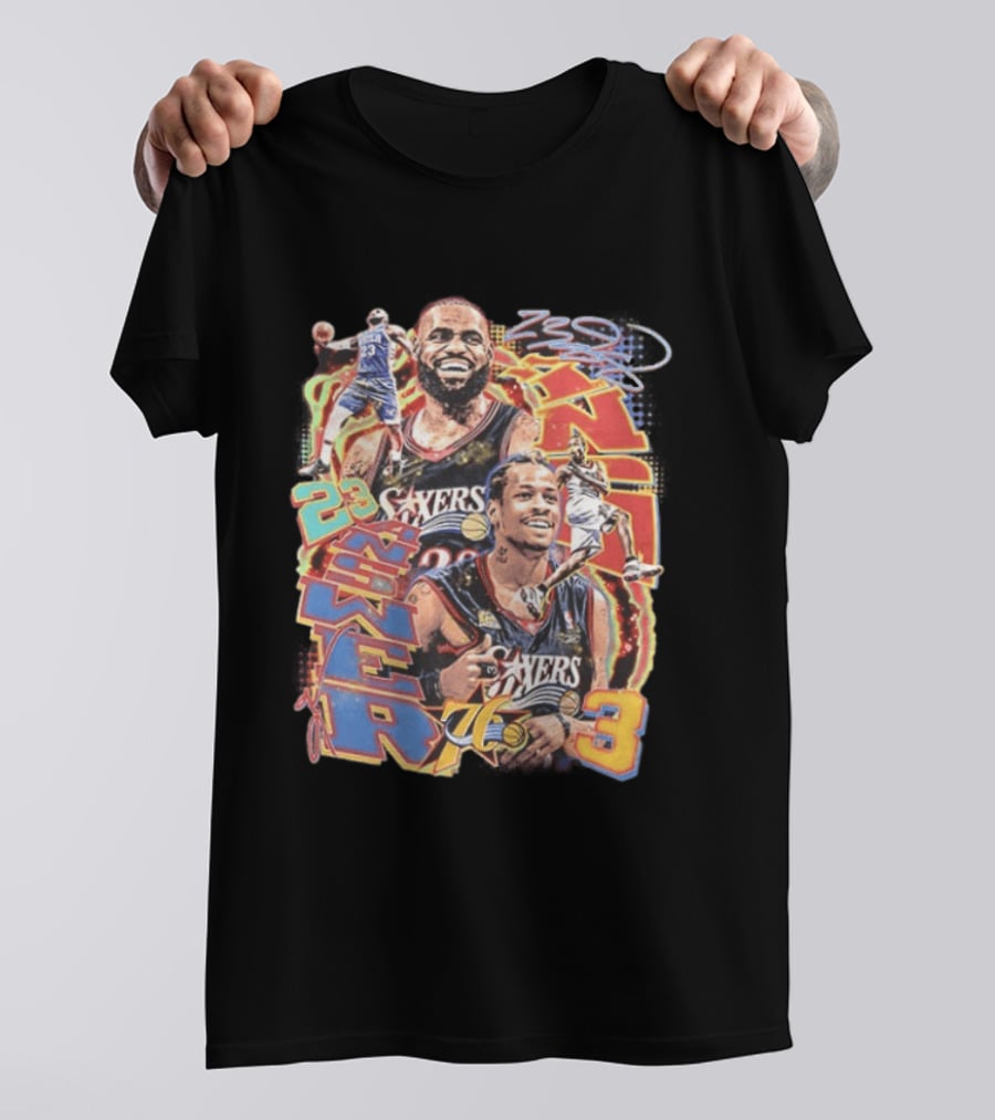 Allen Iverson LeBron James 23 Sixers NBA 76ers 3 Basketball Legends T-Shirt