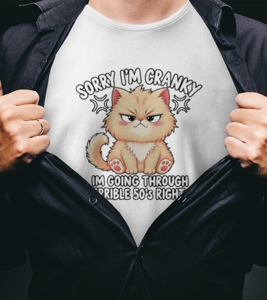 Sorry I'm Cranky I'm Going Through My Terrible 50's Right Now Fluffy Cat T-Shirt