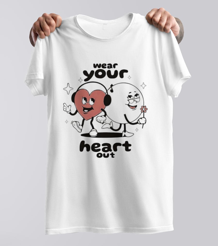 Wear Your Heart Out Love Aesthetic Headphones And Flower Cartoon Characters T-Shirt