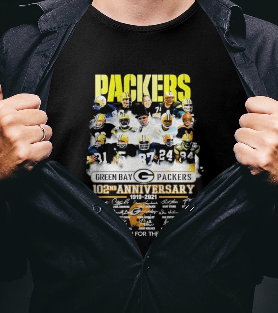 Green Bay Packers 102nd Anniversary 1919 2021 Thank You For The Memories Packers Legends Signatures Collection T-Shirt
