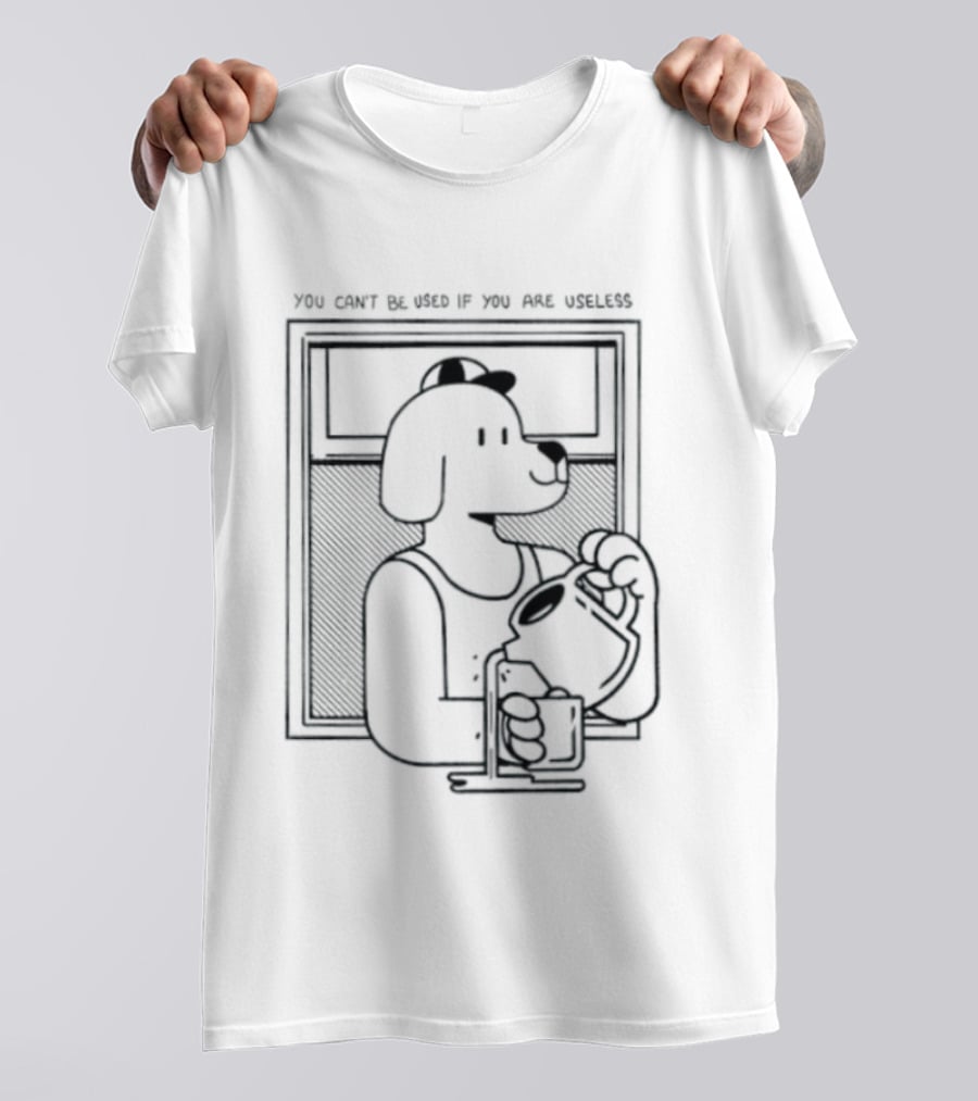 You Can't Be Used If You Are Useless Dog In Sunglasses Holding Coffee T-Shirt