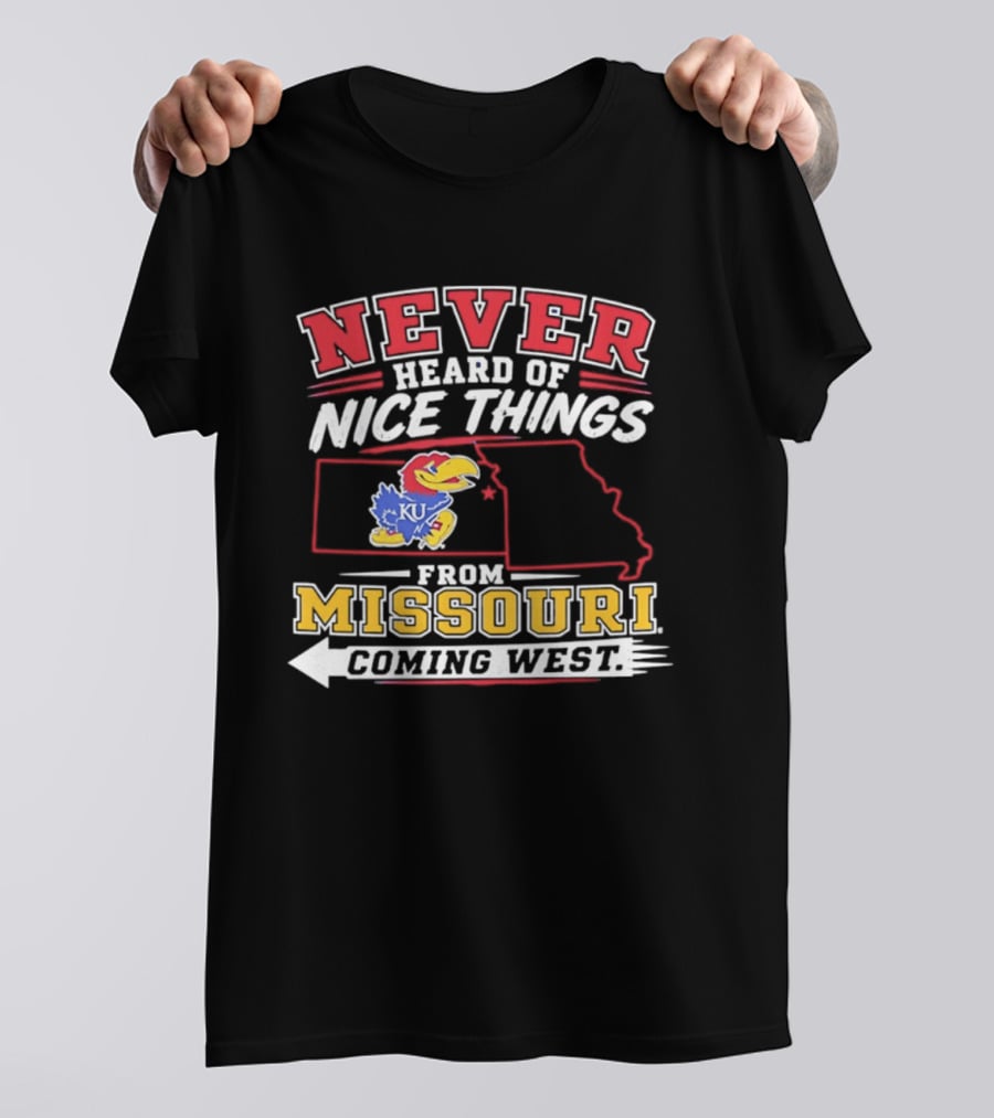 Never Heard Of Nice Things From Missouri Coming West Kansas Jayhawks KU Bird Map T-Shirt